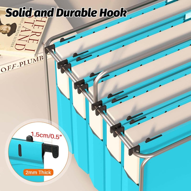 SHUTEX Extra Capacity Plastic Hanging File Folders,12 Pack Reinforced Expanding Hang Folder Letter Size,Accordian Pocket,Heavy Duty 2 Inch Expansion, Hard Hanging Folder Organizer for Office Home,Blue - Image 5